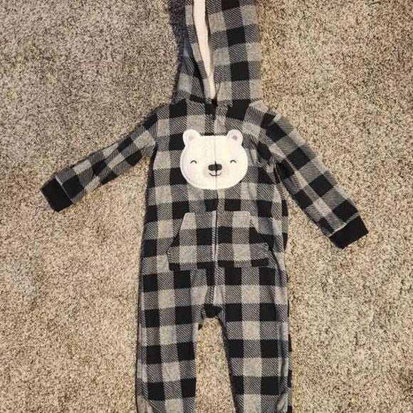 Carter's Baby Bear 18 Month One Piece Zip Front Hooded Jumpsuit - Picture 1 of 4